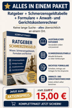 Komplettpaket Schmerzensgeld, mit Formularen und Schmerzensgeldtabelle