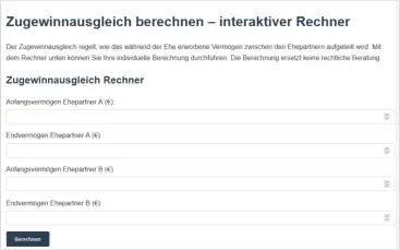 Zugewinnausgleich online berechnen