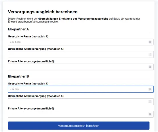 Rechner Versorgungsausgleich online
