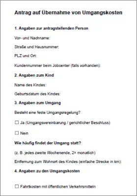 Antrag auf Übernahme Umgangskosten