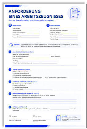 Formular zu Anforderung eines Arbeitszeugnisses