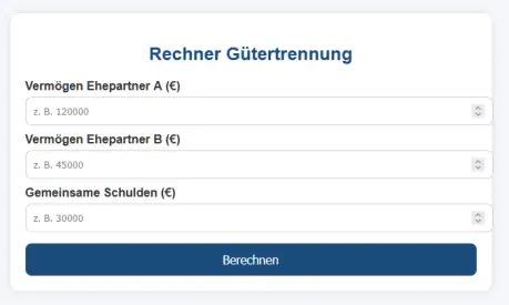 Gütertrennung, online berechnen