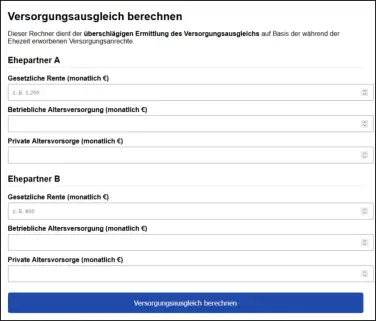 Onlinrechner Versorgungsausgleich