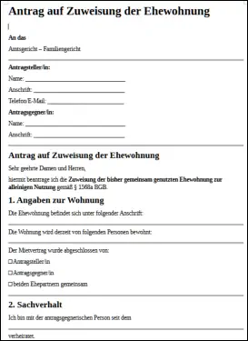 Musterschreiben- Antrag auf Wohnungszuweisung an das Gericht nach einer Scheidung oder Trennung
