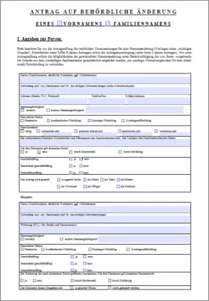 Formular Antrag auf Namensänderung zum Download