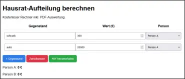 Grafik, Haushaltsaufteilung berechnen als Link zum Rechner