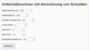 Onlinrechner, Schulden Anrechnung beim Unterhalt