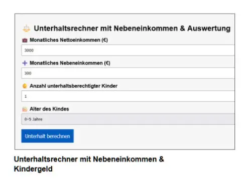 Unterhaltsrechner, Anrechnung von Nebeneinkommen