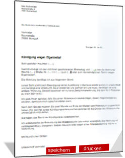 Kündigung wegen Eigenbedarf, Musterschreiben