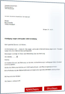 Musterschreiben, Kündigung wegen unerlaubter Untervermietung