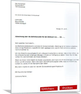 Musterschreiben, Nebenkostenabrechnung Belege anfordern