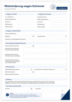 Bild, in blau weiß, Formular- Mietminderung wegen Schimmel, als Anschauung