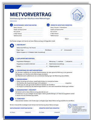 „Mietvorvertrag – moderne Mustervorlage zur Vereinbarung eines zukünftigen Mietvertrages.“