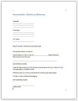 Vorlage und Musterschreiben-Rücktritt-Mietvertrag
