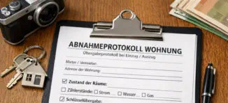Abnahmeportokoll für eine Mietwohnung liegt auf einem Tisch
