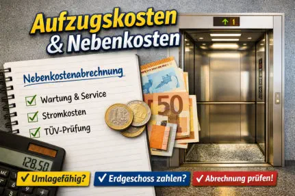 Aufzugskosten in der Nebenkostenabrechnung mit Aufzug, Eurogeld, Checkliste zu Wartung, Stromkosten und TÜV-Prüfung