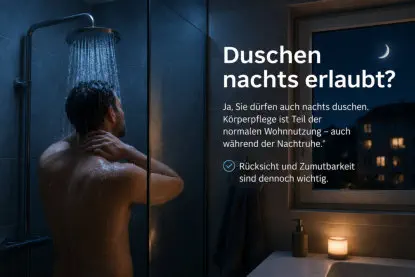 Person duscht nachts im Badezimmer – ist Duschen während der Nachtruhe erlaubt im Mietrecht