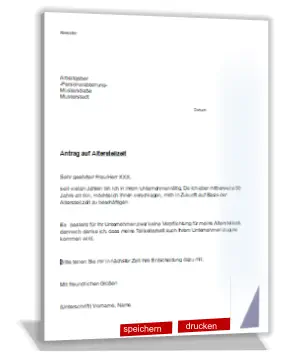 Formular, Antrag auf Altersteilzeit