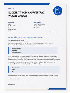 Formular, Rücktritt vom Kaufvertrag eines Autos wegen Mängeln