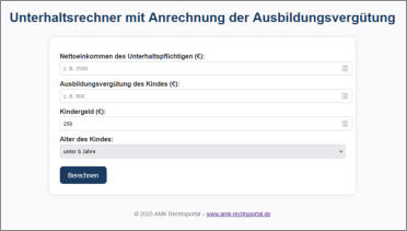 Unterhaltsrechner, mit Anrechnung Ausbildungsvergütung
