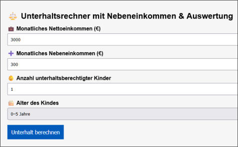 Unterhaltsrechner  Nebeneinkommen online