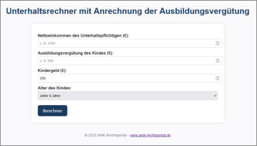 Unterhaltsrechner, mit Anrechnung Ausbildungsvergütung