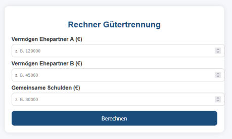 Gütertrennung, online berechnen