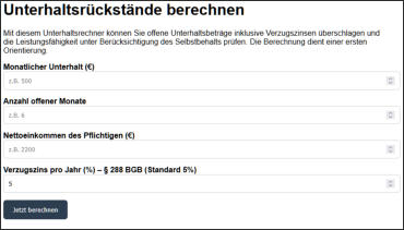 Rückstand Unterhalt Zinsen