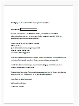 Sonderkosten für das Kind Musterschreiben