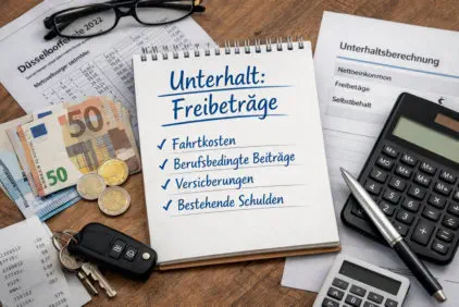 Unterhalt Freibeträge: Geld, Notizen und Taschenrechner zur Berechnung von Ausbildungsvergütung und Unterhalt